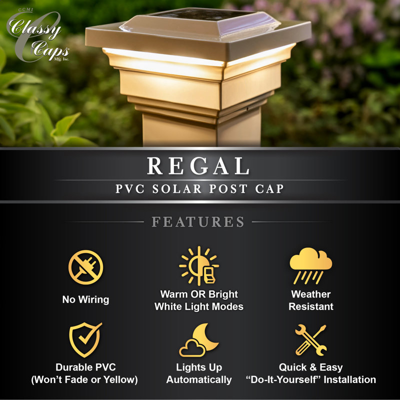 Tan PVC Solar LED Post Cap with Dusk to Dawn Sensor