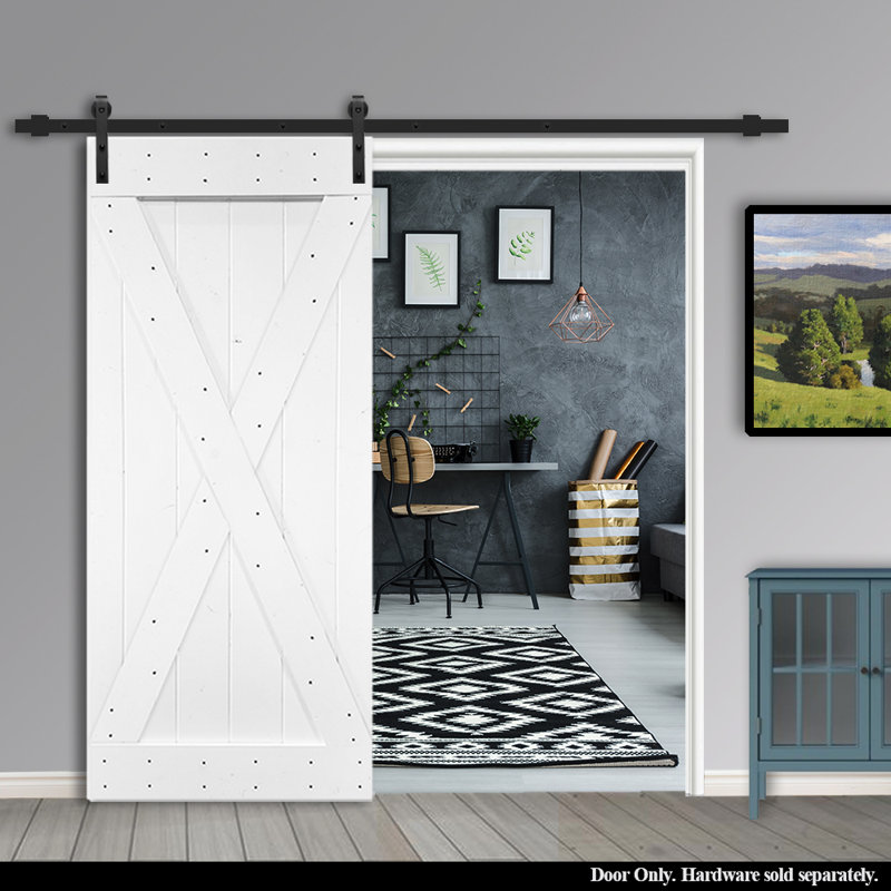 Porte de grange en bois lambrissé sans trousse de quincaillerie d’installation, Blanc pur, H 84 po x l 42 po x P 1,5 po