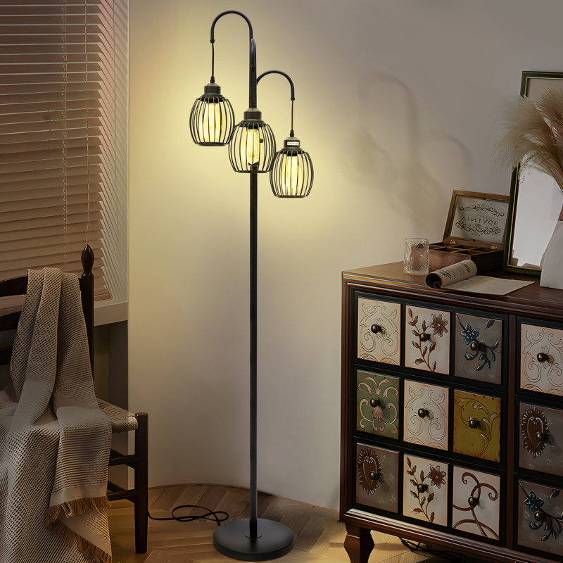 Grande lampe sur pied à intensité variable de 68,89 po avec 3 ampoules DEL Edison
