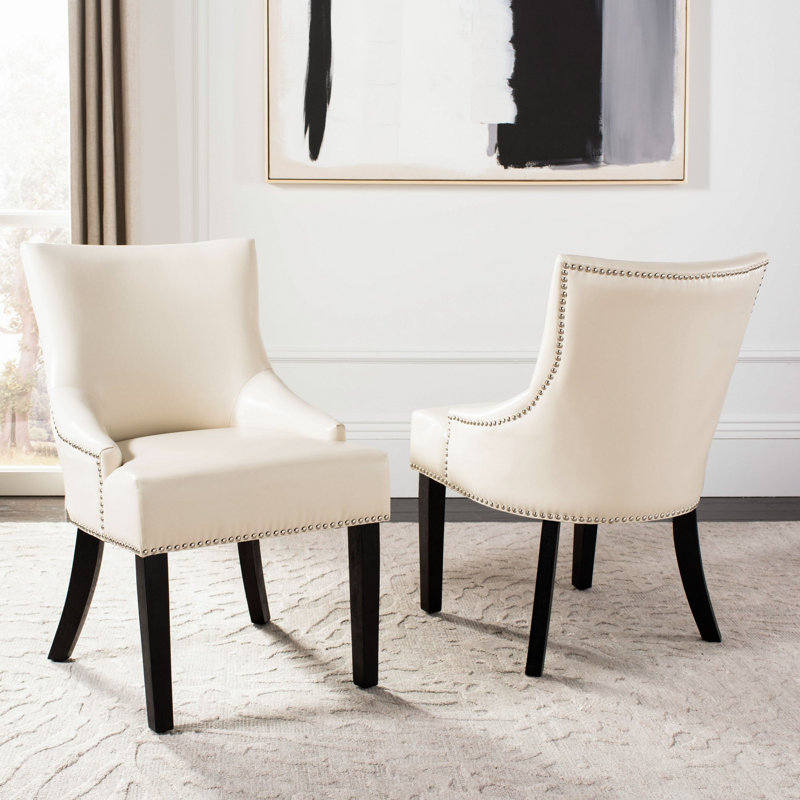 Danillie 20'' H Leather Upholstered Side Chair, Flat Cream Faux Leather