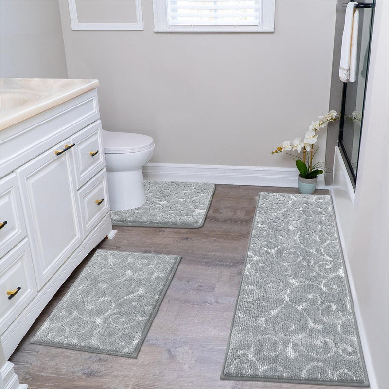 Winston Porter Bathroom Rug Sets 3 Piece Light Grey,Shaggy Bathroom ...