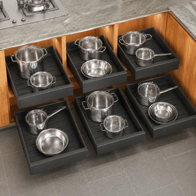 Lot de 6 organisateurs de placard extensibles et coulissants, tiroirs robustes avec pellicule adhésif nano, rails à extension complète pour le rangement du garde-manger de la cuisine