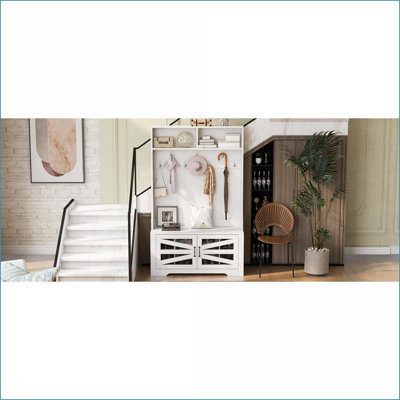 Coat Racks with Bench, U-Can 3-in-1 43.3'' Entryway Hall Tree 7 Hooks Adjustable Shelves | White | MDF