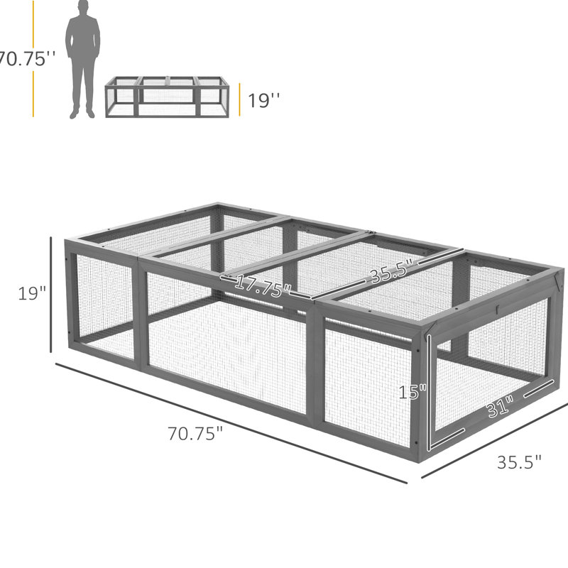 Habitat extérieur en bois pour lapin avec portes verrouillables et conception aérée, entretien pratique gris