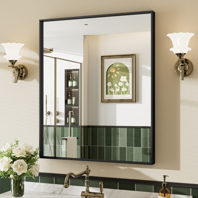 Matte Black Aluminum Alloy Framed Bathroom Vanity Mirror with HD Tempered Glass Ideal for Bathroom, Entryway, Living Room