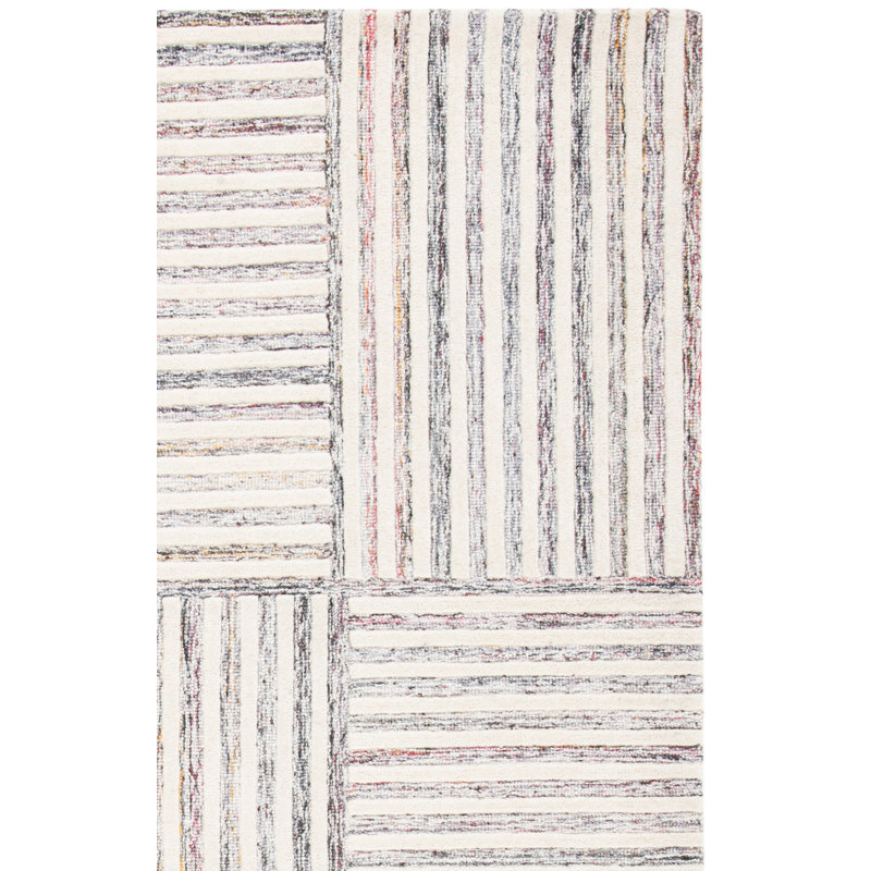 Tapis rayé en laine et coton touffeté à la main Yettem Metro, Rectangle 4 pi x 6 pi