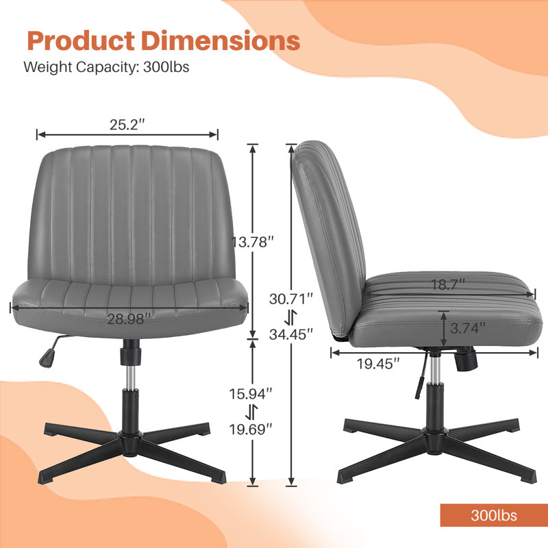 Chaise de bureau pivotante sans accoudoirs Brenae, Tissu, Polyuréthane gris