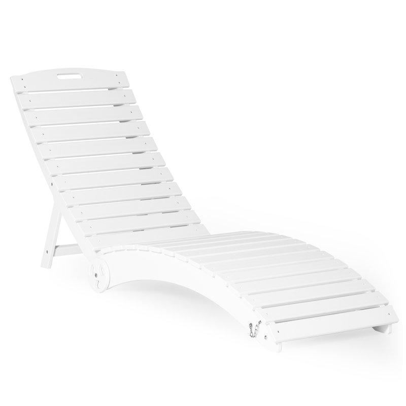 Folding Pool Lounge Chair with Wheels, White