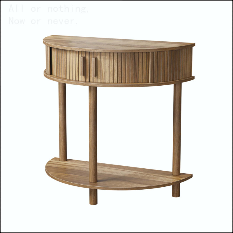 Console demi-lune avec design rainuré et rangement ouvert
