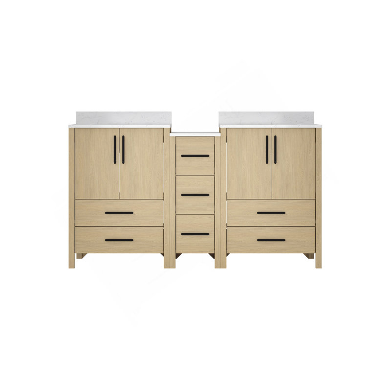 60"W×22"D×34"H Double Sinks Bathroom Vanity Cabinet,Freestangding Storage Vanity Cabinet With White Countertop