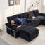 Canapé modulaire en forme de U 140,94 po avec 2 repose-pieds modulaires en U, revêtement en velours côtelé 6 places, assise profonde et confort, noir