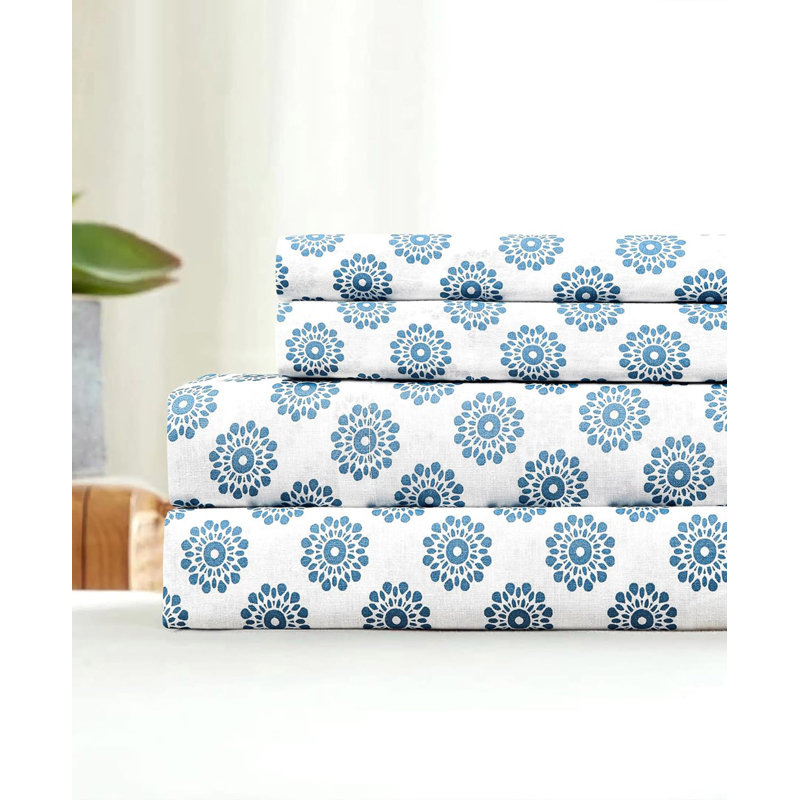Ensemble de draps 100% coton pour lit simple TG, Ensemble de draps pour lit simple TG avec 1 taie d, Turquoise Mandalas