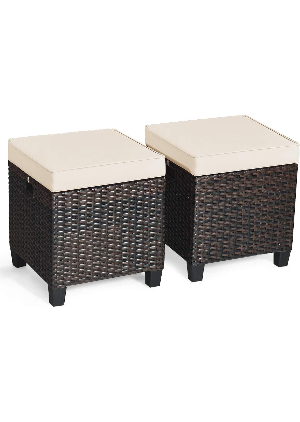 Hokku Designs 2 Pieces All Weather Rattan Wicker Ottoman Seat, Outdoor ...