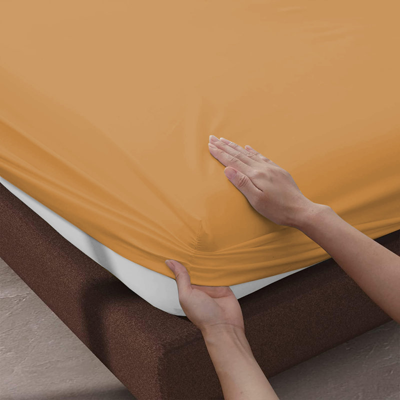 Leila Microfiber 25cm Deep Pocket Fitted Bed Sheet, Ochre, Single (3')