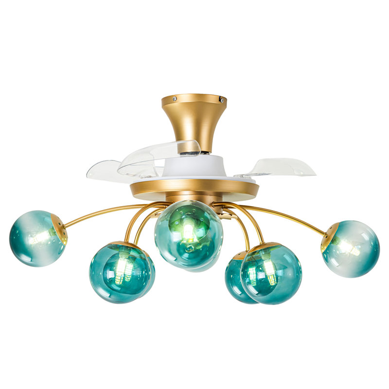 Ventilateur de plafond 8 lumières avec télécommande, Or / Bleu