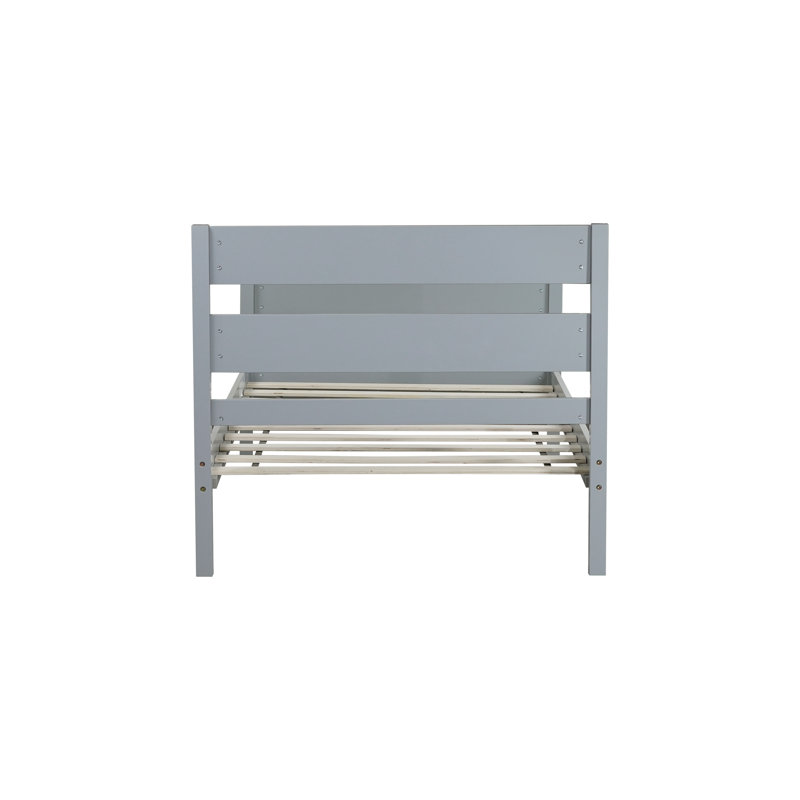 Lit simple avec tête et pied de lit, lit en bois d'hévéa, gris, Gris