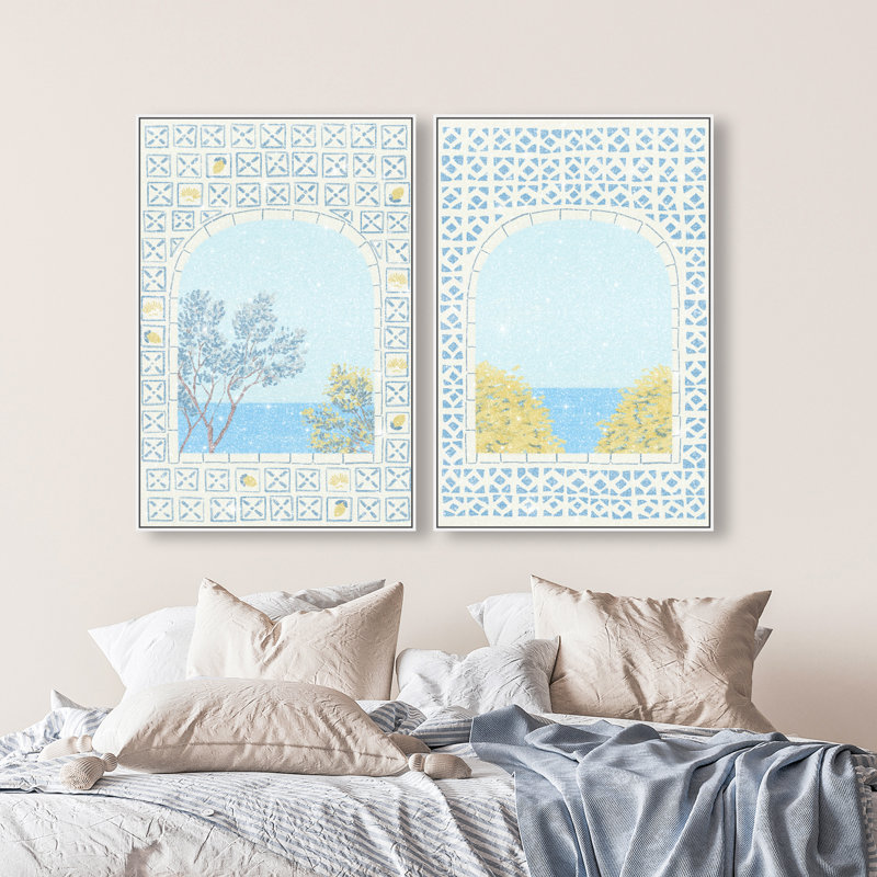 Mediterranean Window Set Set by Oliver Gal, 32"H x 22"W, White Floater Frame