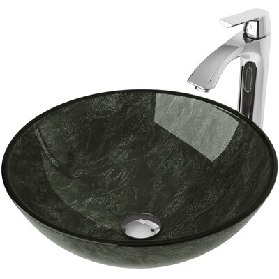 VIGO Gray Onyx Glass Circular Vessel Bathroom Sink with Faucet ...
