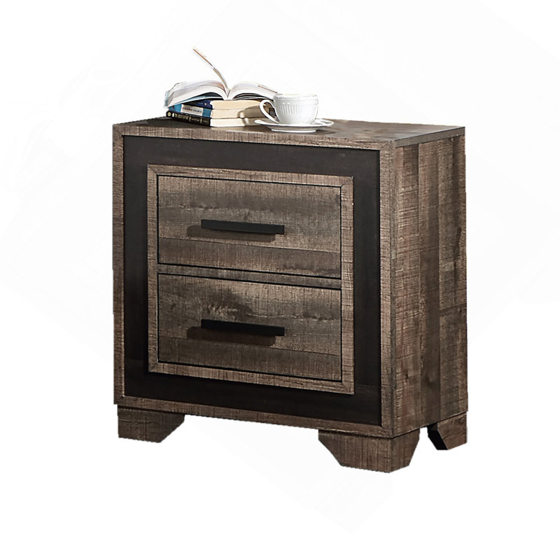 Oak Finish 1Pc Nightstand Paper Veneer Bedroom Furniture 2-Drawers Bedside Table