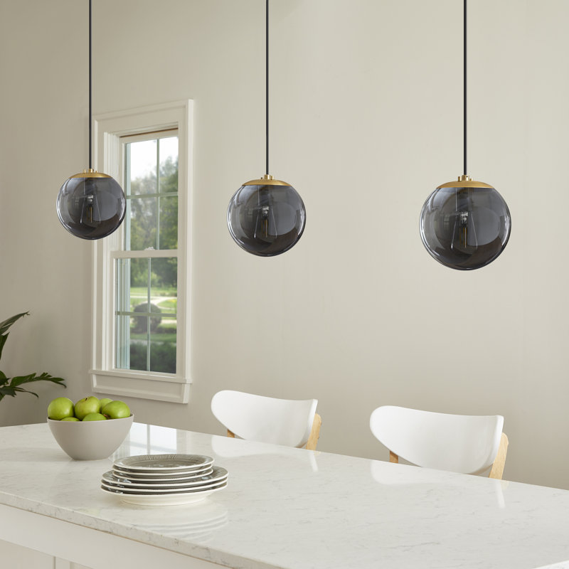 Luminaire suspendu sphérique 1 lumière Casiyah, Laiton brossé, Fumée