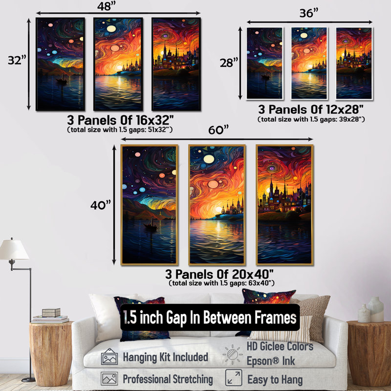 Nuit étoilée sur le rhône en France II - Vangogh, art mural, H 28 po x l 36 po x P 1 po, Cadre flottant noir