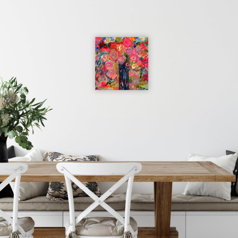 Impression sur toile rose à motif floral de qualité supérieure 24 x 24 po