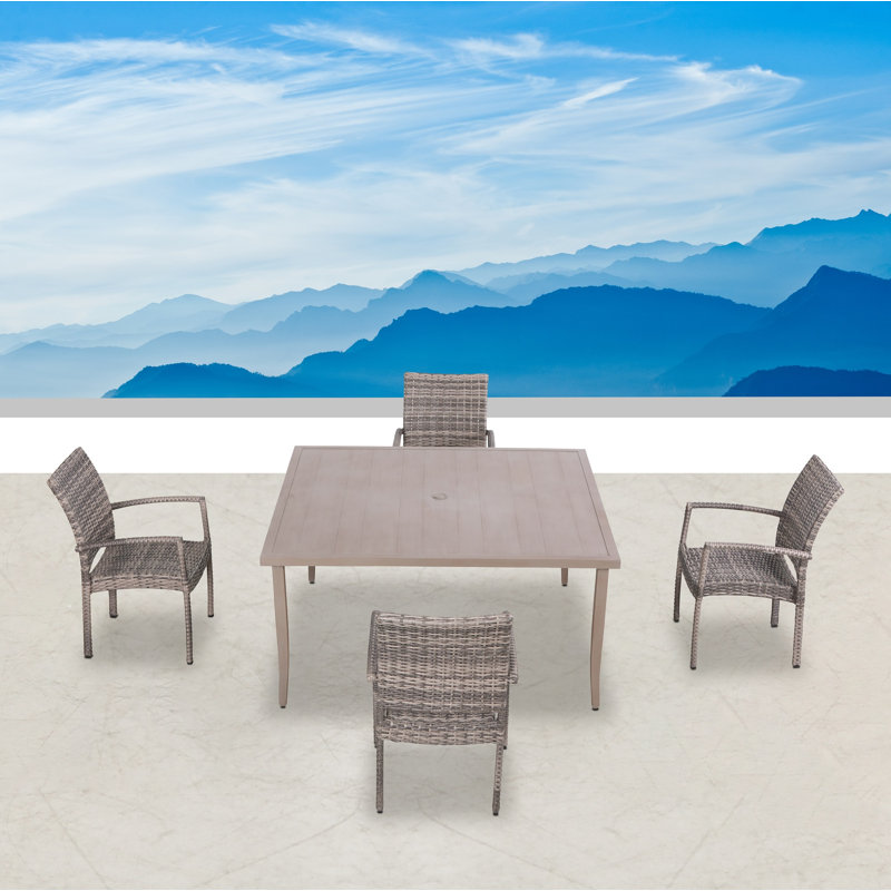 Alezandro 4 - Person Premium All-Weather Wicker Patio Dining Set with Square Table, 31" H x 60" W x 60" L