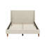 Lit plateforme tapissier moderne en velours beige avec tête de lit à oreilles et pieds en bois de noyer, sans sommier tapissier, grand (ancien SKU: BS701P276843C)