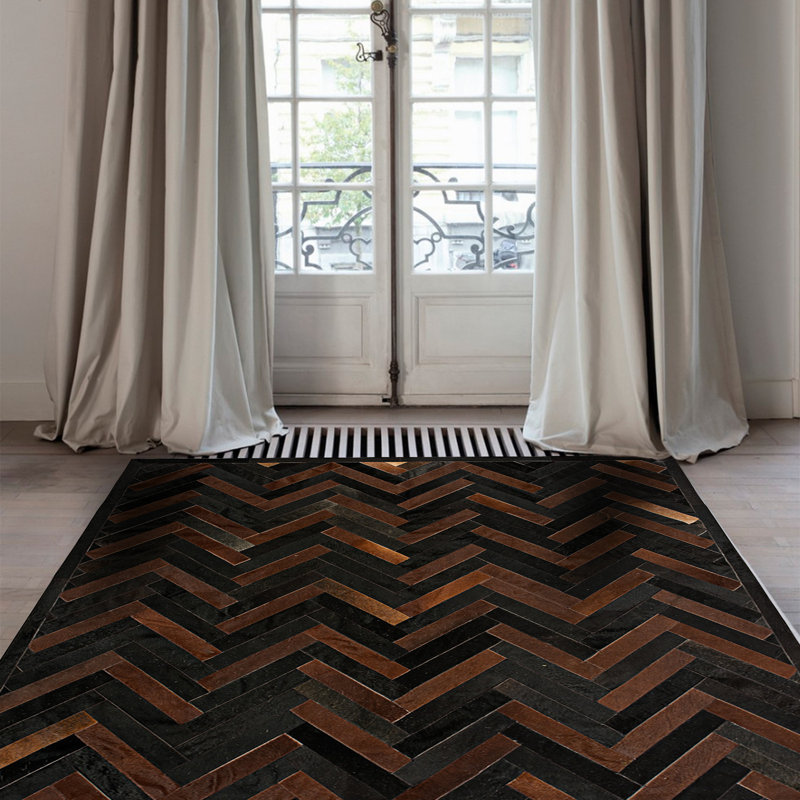 Plutus Cowhide Chevron Area Rug, Rectangle 6' x 9'