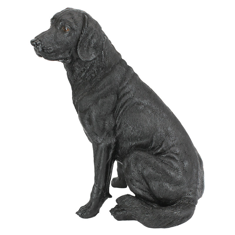 Black Resin Labrador Retriever Dog Garden Statue, 15.5 Inches Tall