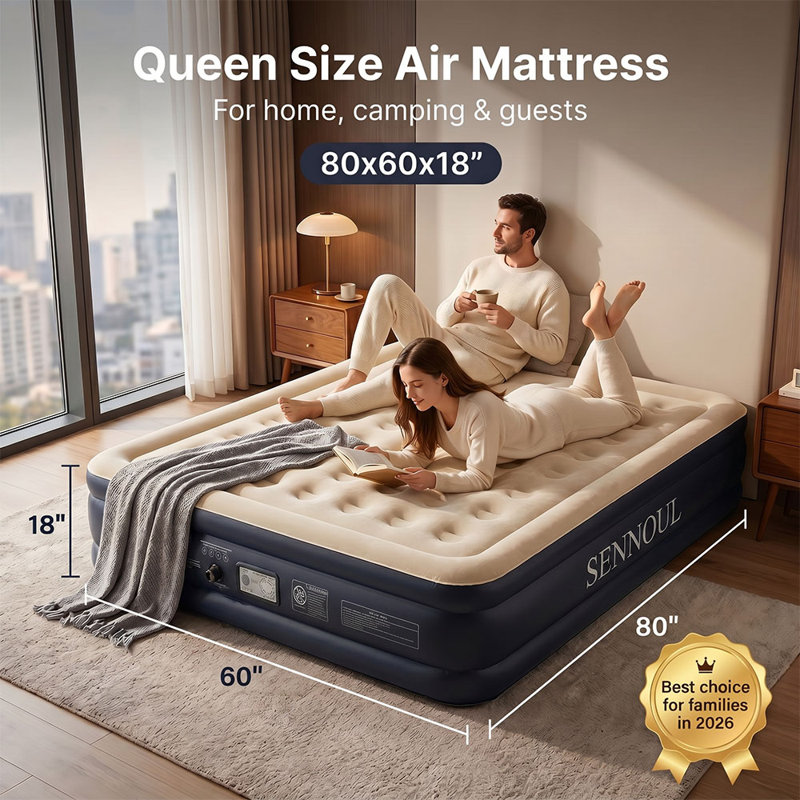Matelas gonflable Queen avec pompe intégrée, surélevé de 45 cm (18 po).