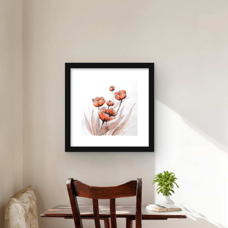 Aquarelle de fleurs sauvages - reproduction botanique encadrée rouge mat