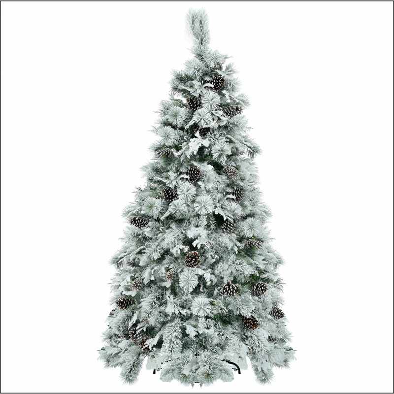 Arbre de Noël enneigé épinette 4 pi avec cônes de pin, sapin de Noël artificiel avec 170 pointes de branches, branches mixtes en PE et PVC, 120 lumières DEL multicolores, 11 modes de clignotants, décorations des Fêtes