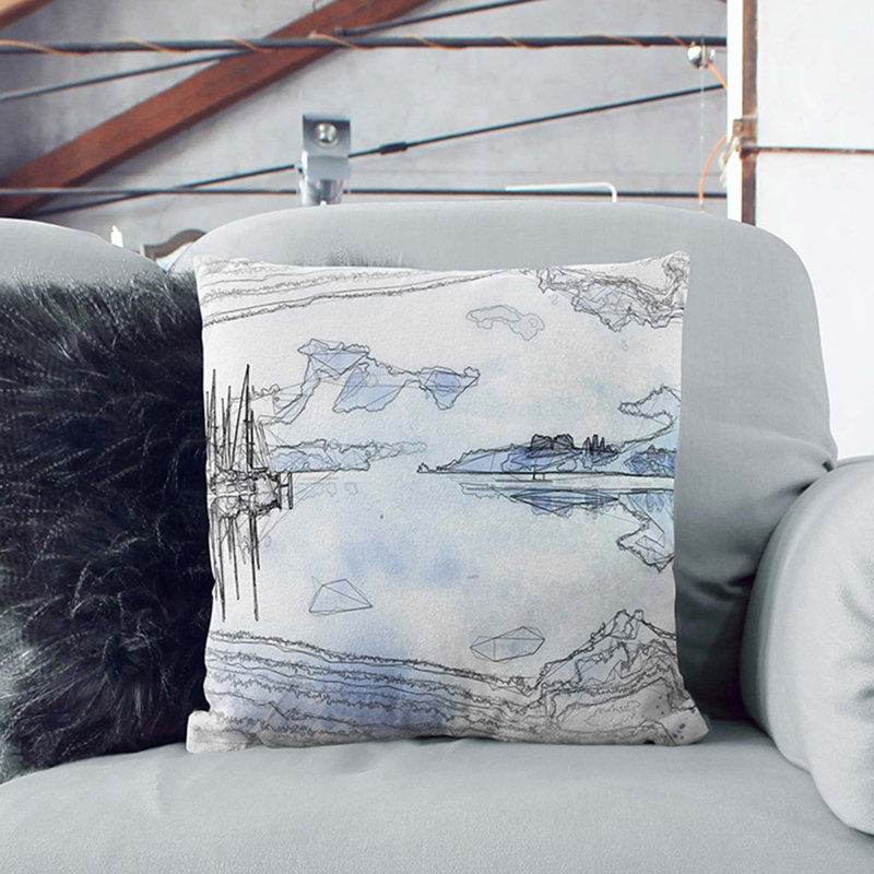 Boats Upon Lake Constance In Abstract Square Throw Cushion, Black, 40cm H x 40cm W x 15cm D