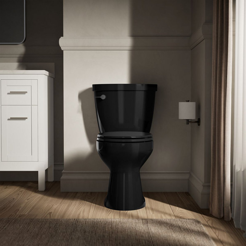 Cimarron 1.6 GPF Round Two-Piece Toilet (Seat Not Included), Black, Left-Hand