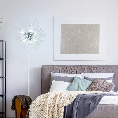 Crystal Floor Lamp For Bedroom, Floor Lamp For Living Room, Elegant Standing Lamp, 69" Tall Pole Lamp, Modern Floor Lamp For Room Decor, 32 Firework Crystal Harnesses Included, Chrome Finish