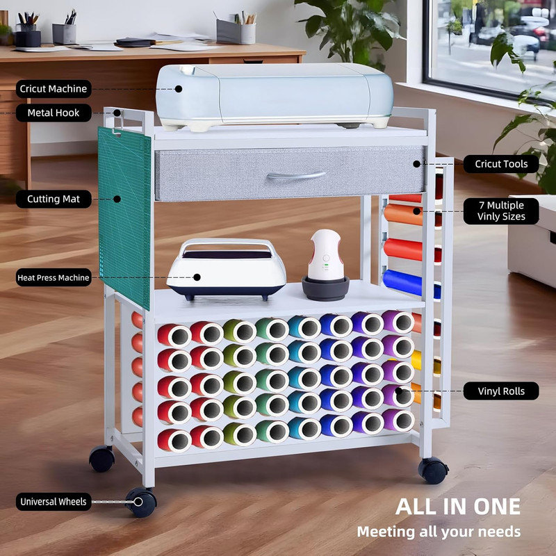 68.6cm x 35.1cm Solid Wood Crafting Storage Cabinet with Sewing Machine Platform and Wheels