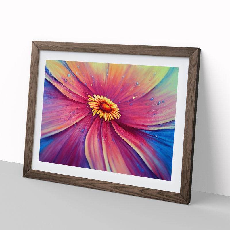 Dripping Daisy Flower Abstract 1 Piece Single Picture Frame Painting, 46cm H x 64cm W x 2cm D, Walnut