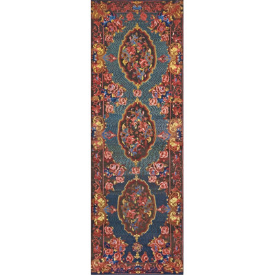 Antique Caucasian Hallway Runner Wool Green Rug