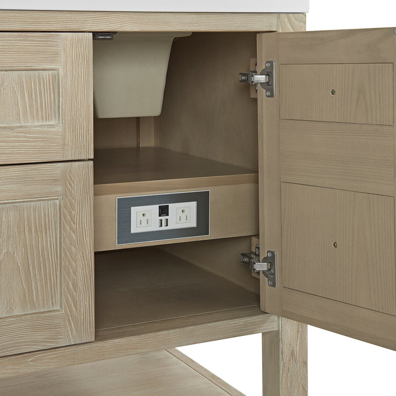 Breckenridge 60'' W Double Vanity, Charcoal Soapstone Silestone, Whitewashed Oak, Widespread