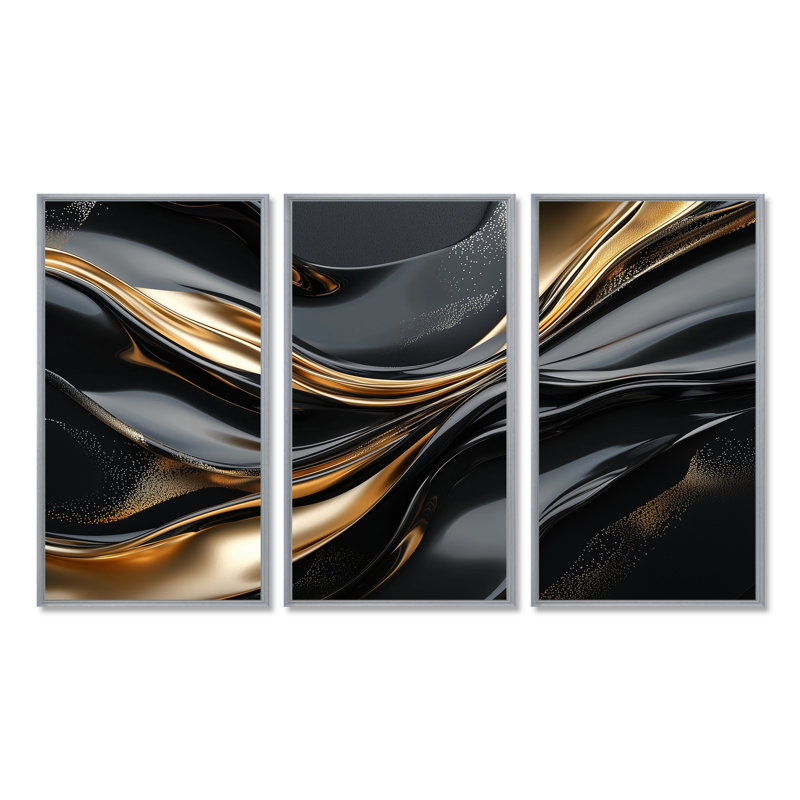 Captivating Gold and Black Marble IV - Abstract Modern Waves, impression d'art mural, H 28 po x l 36 po x P 1 po