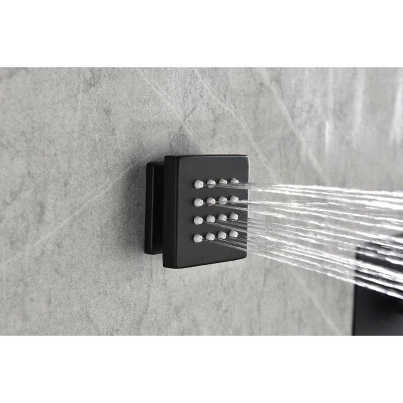 Structure de douche noir mat avec 6 jets pour le corps et douche à main, douchette pour appareil mural