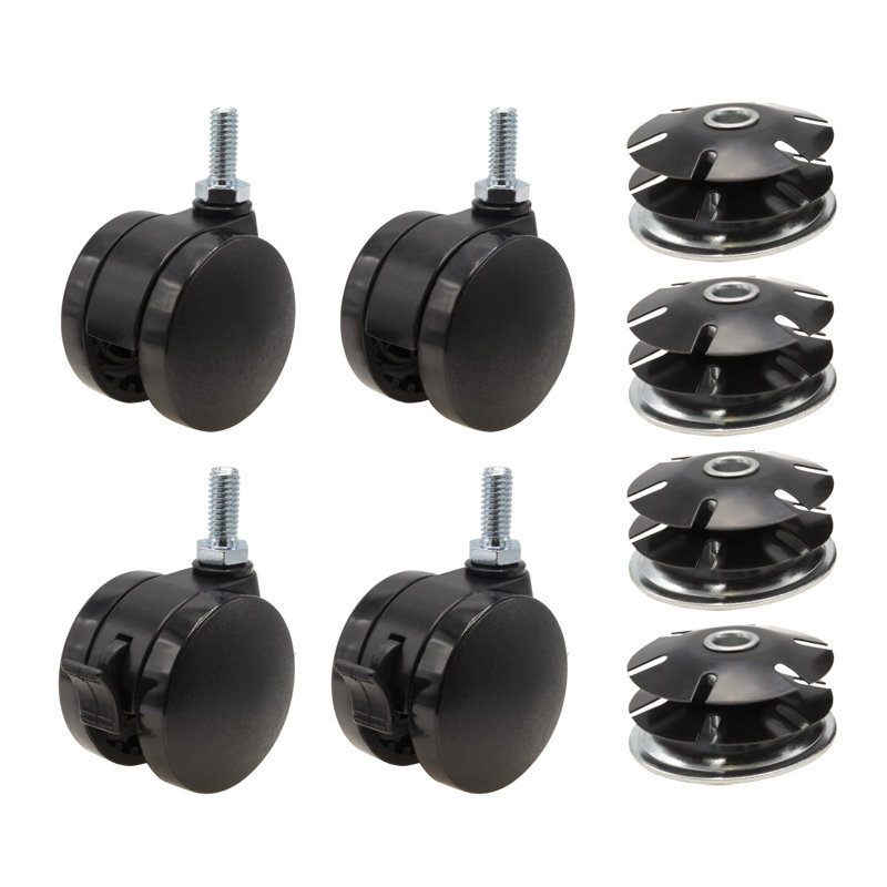 Roulettes de frein pivotantes noires 2 po pour meuble rond 2 po
