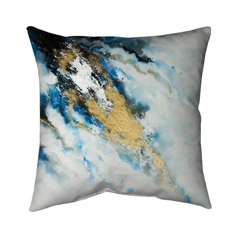 Blue and gold marble - 16"x16" Throw pillow cover - Poly twill - Print on demand