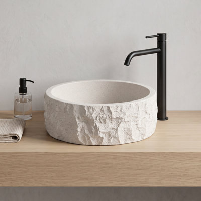 15'' Chiseled Solid Surface Vessel Sink With Raw Crust Texturing