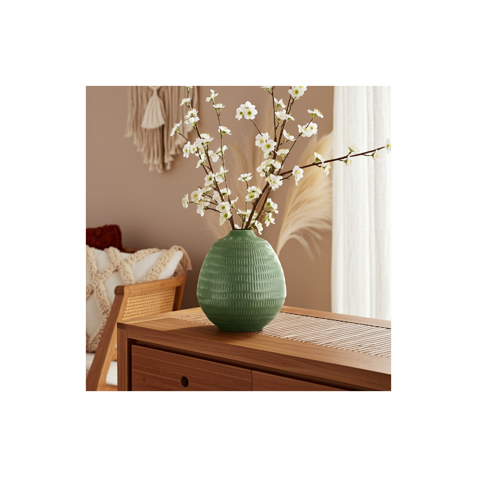 Evelia Ceramic Vase, 7" H x 7" W x 7" D, Dark Sage