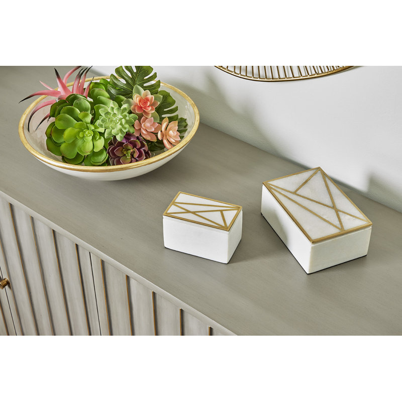 Genesis Alabaster Decorative Box, 3" H x 7.5" W x 5" D