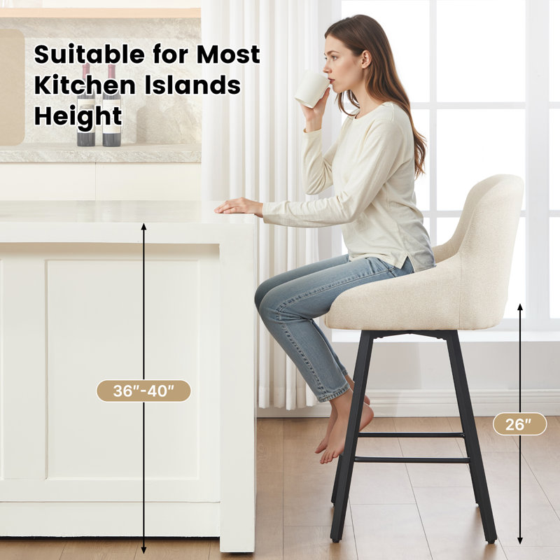 Swivel Counter Stool with Metal Frame, Beige