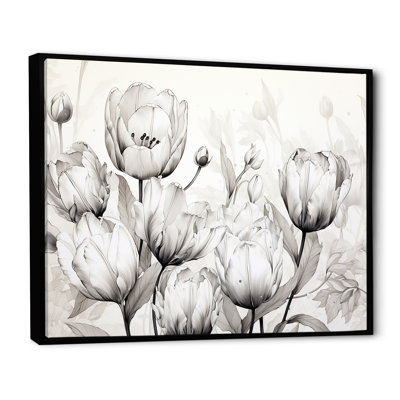 Minimalisme, tulipes noires et blanches, symphonie sur toile