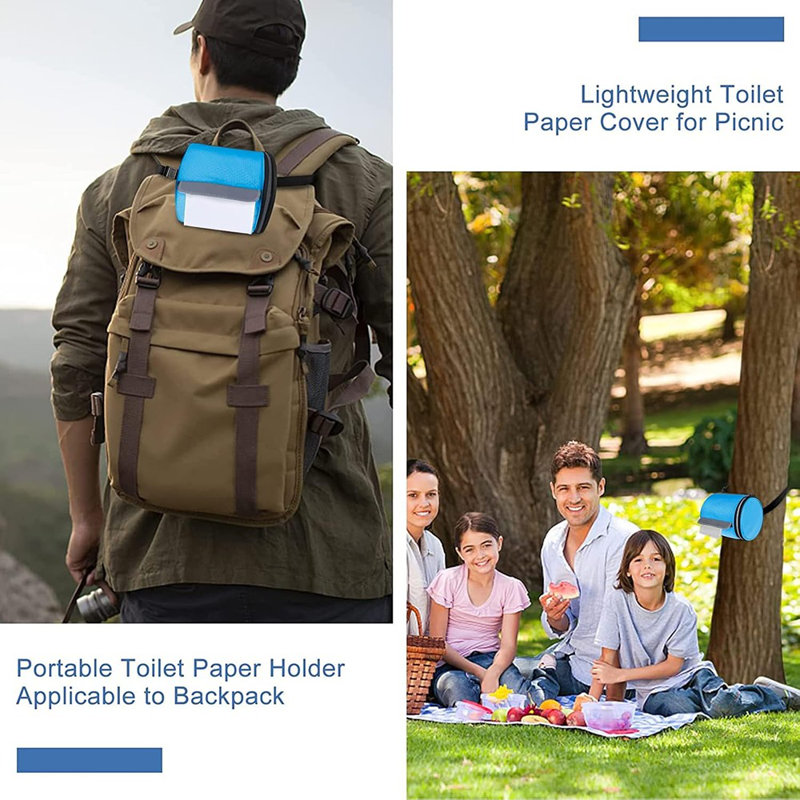 Porte-papier hygiénique portable imperméable, sac de rangement en rouleau pliable résistant aux chats avec sangle réglable pour mur, voiture, camping, maison, bureau - nid d'abeille bleu